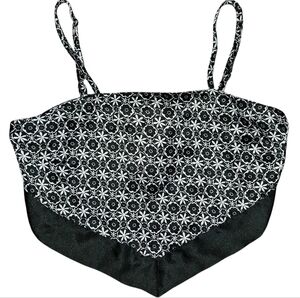 Japna Y2K Retro Handkerchief Black and White Pattern Silky Tie Crop Top Small